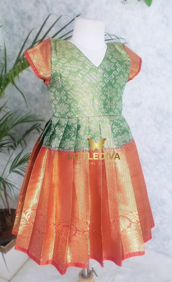 SeaGreen And Orange Silk Frock