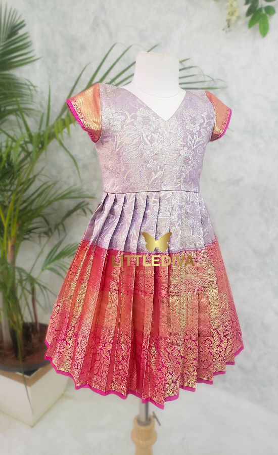 Soft Lavendar And Rose Silk Frock