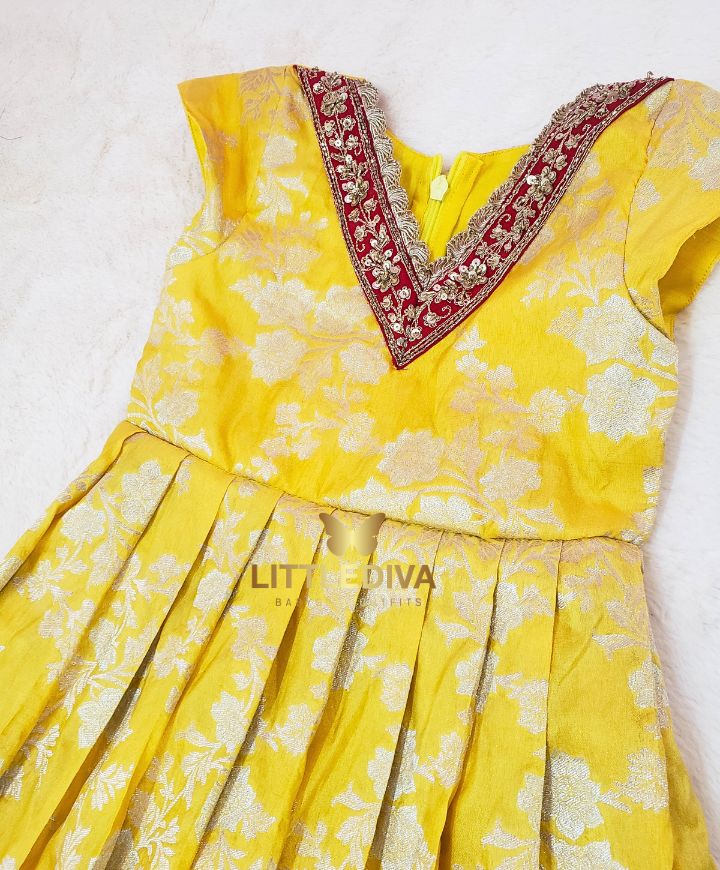 Lemon Yellow Benarasi Frock