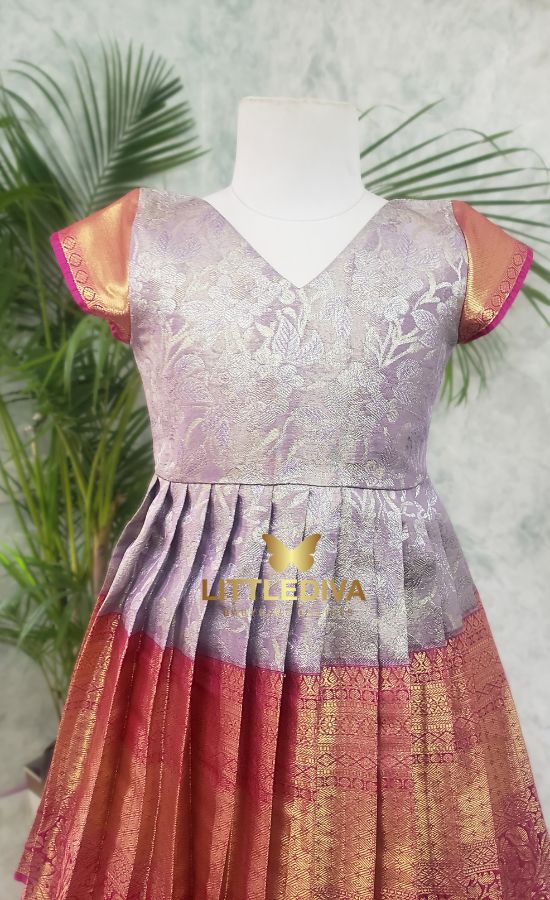 Soft Lavendar And Rose Silk Frock
