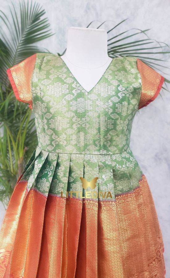 SeaGreen And Orange Silk Frock