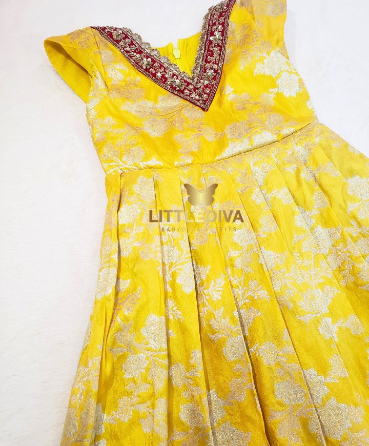 Lemon Yellow Benarasi Frock